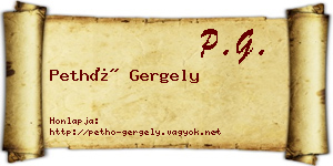 Pethő Gergely névjegykártya